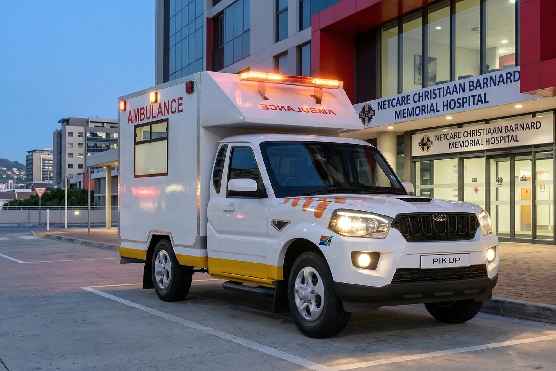 S6 Ambulance parked outside a hospital entrance