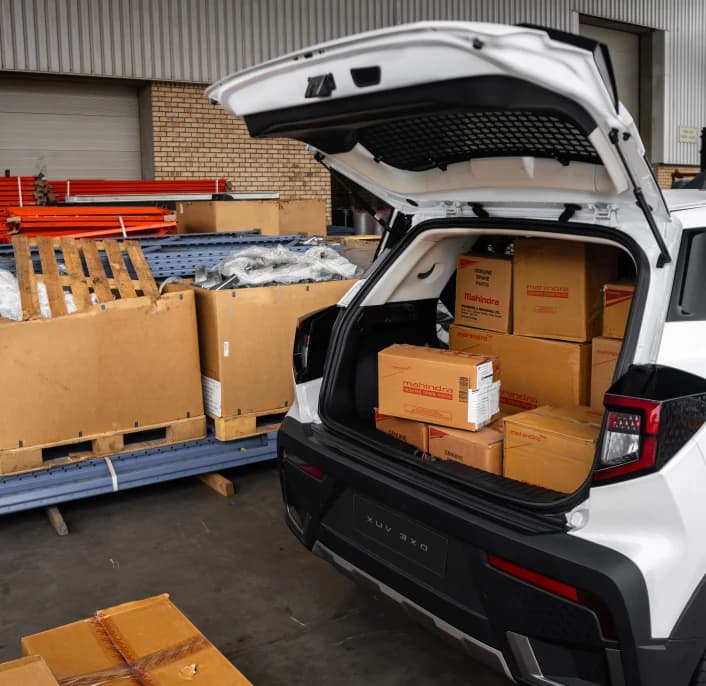XUV 3XO Xprez Panel Van load bay packed with boxes